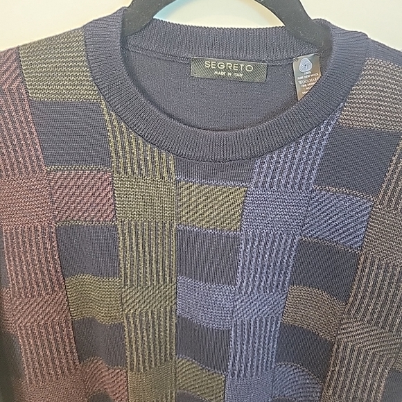 Segreto Made‎ In Italy Fine Merino Wool Crewneck Multi Color Pattern Men Sweater - Picture 4 of 6